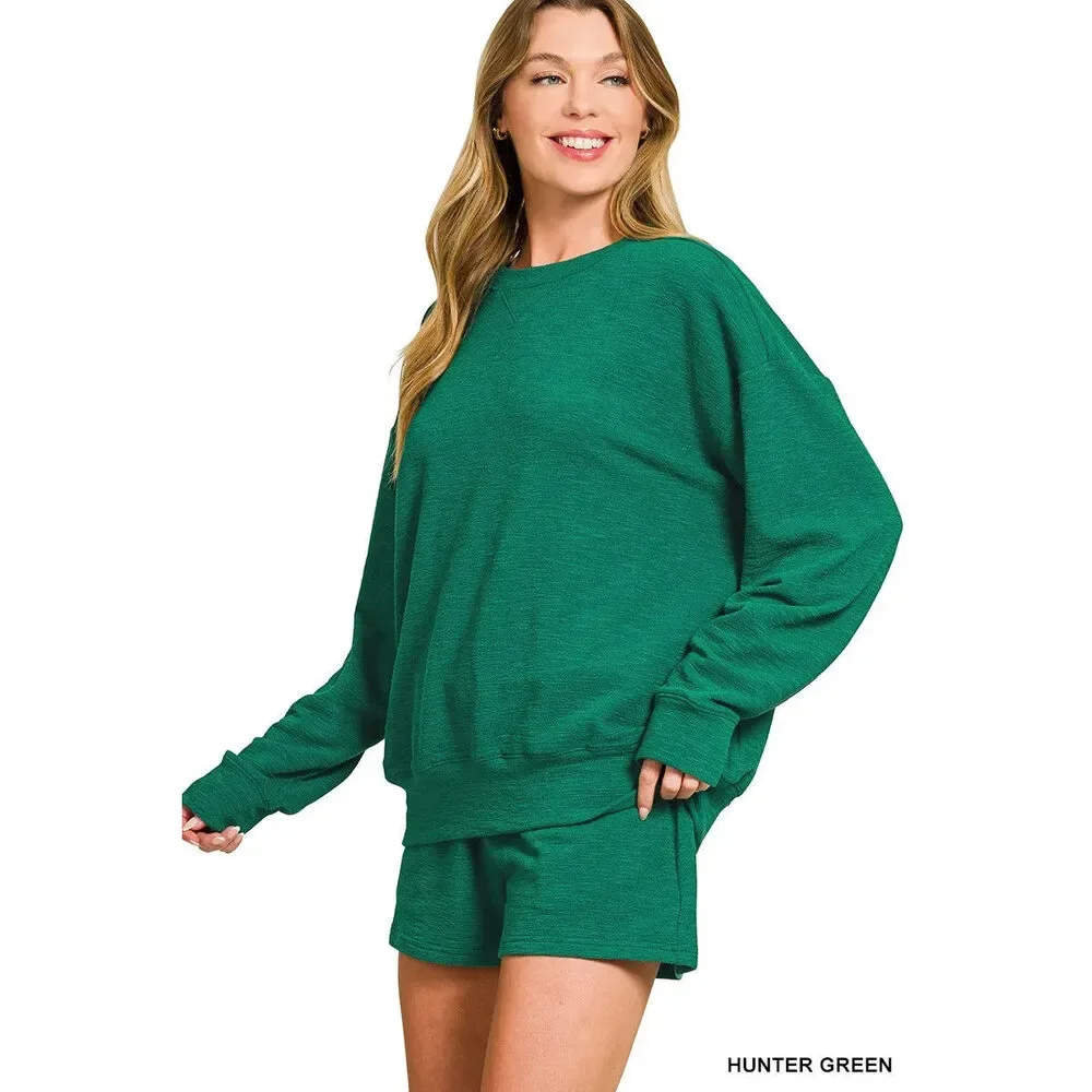 Zenana Slub Long Sleeve Top and Shorts Set